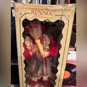 Vintage Retired Rennoc Animated Holiday Figure in Red and Green Works! 1980s